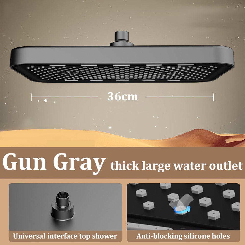 Square Booster Top Spray Shower Head Set Large Anticlogging Bathroom Shower Head 8