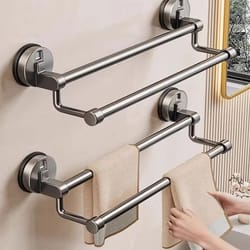 bathroom space aluminum double rod towel rack punch-free storage shelf