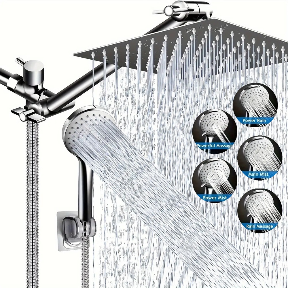 Stainless Steel Overhead Showerhead Wall Mounted Set With Extension Arm 3