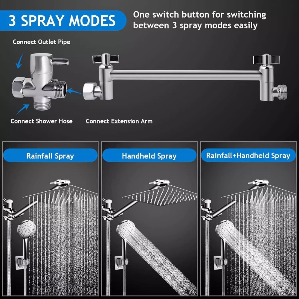 Stainless Steel Overhead Showerhead Wall Mounted Set With Extension Arm 4