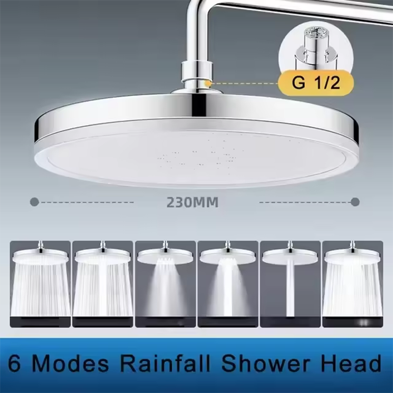 Large Panel Shower Head Modes Pressurized Rain Shower Head High Pressure Top Shower Faucet 6