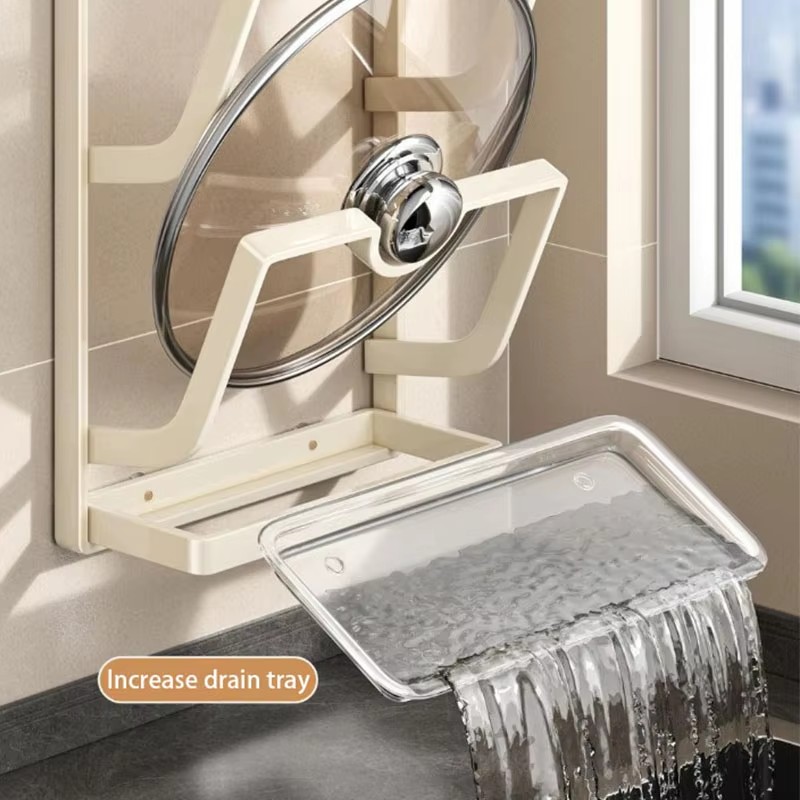 Suction Cup Cutting Board Rack Wallmounted Pot Lid Rack Kitchen Storage Shelf Punchfree 3