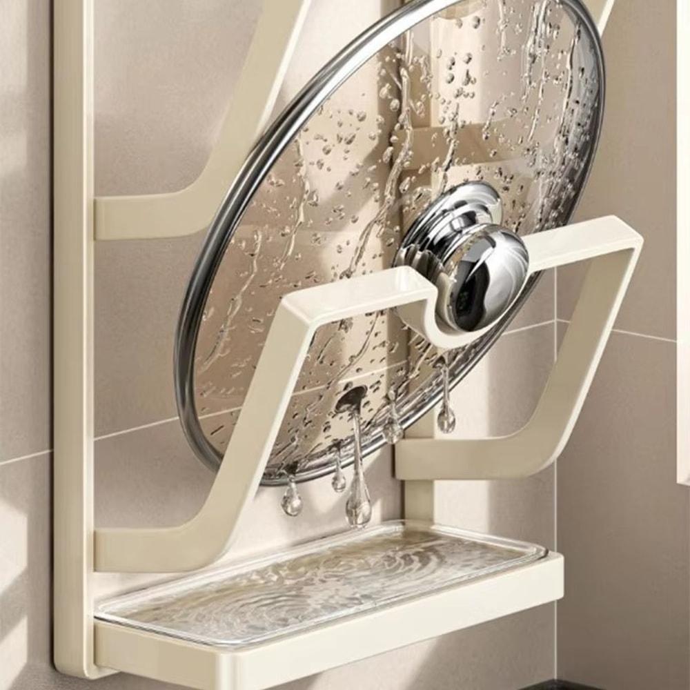 Suction Cup Cutting Board Rack Wallmounted Pot Lid Rack Kitchen Storage Shelf Punchfree 5