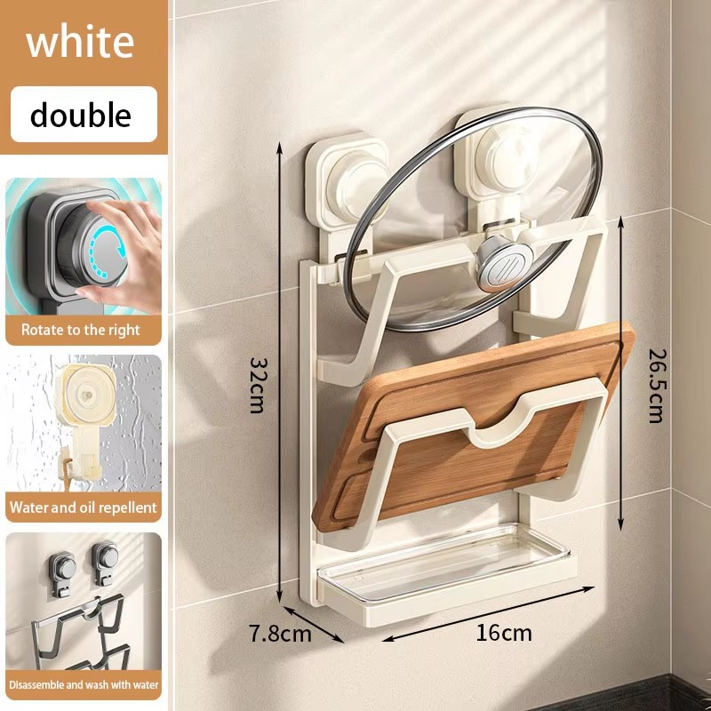 Suction Cup Cutting Board Rack Wallmounted Pot Lid Rack Kitchen Storage Shelf Punchfree 7