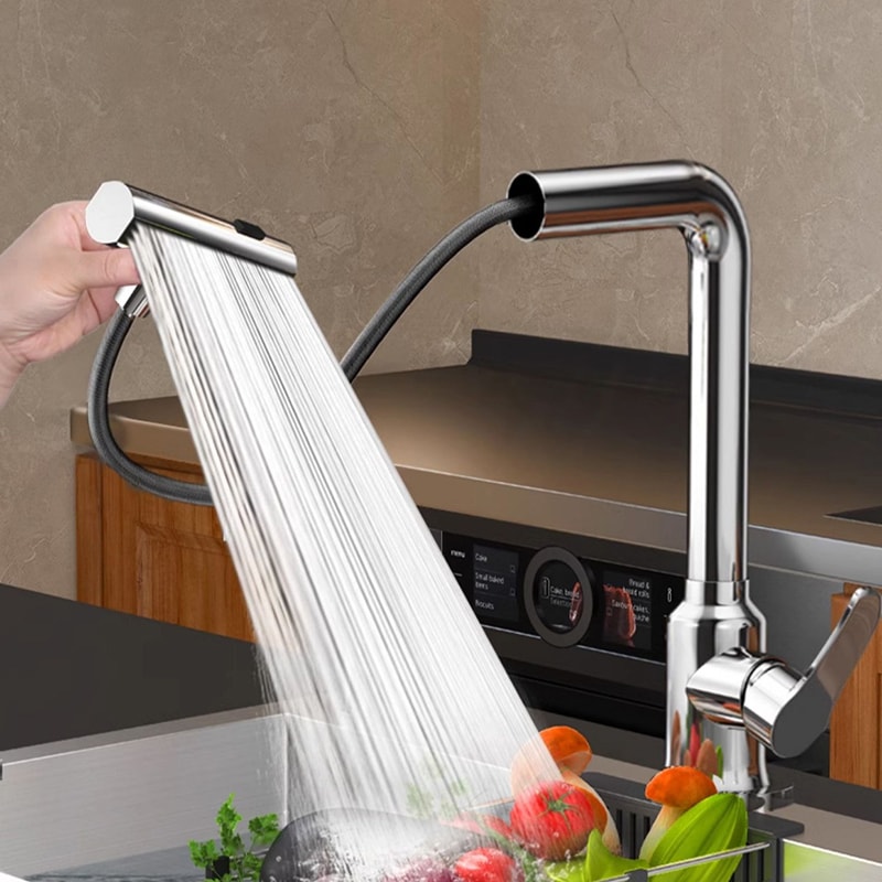 Multifunctional Stainless Steel Kitchen Faucet Pullout Hot And Cold Rotatable Sink Splashproof Hous 0