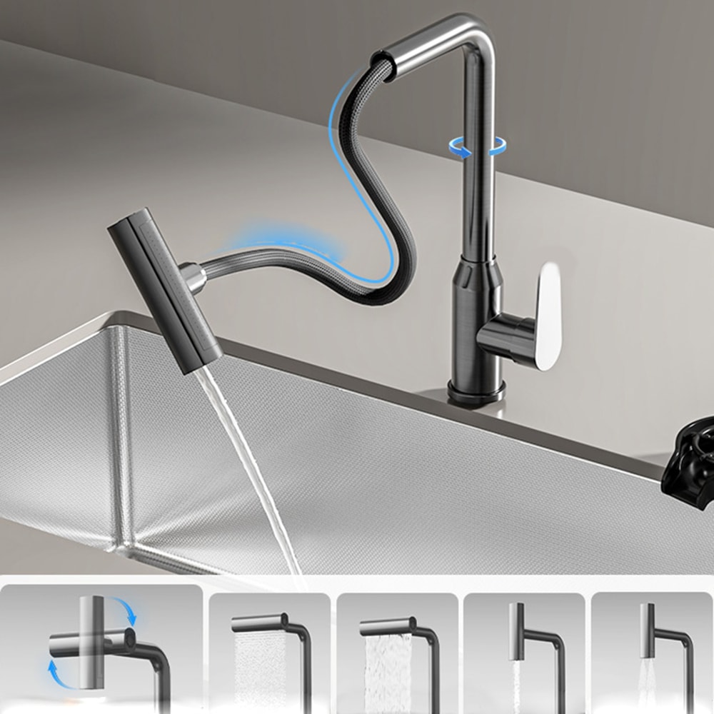 Multifunctional Stainless Steel Kitchen Faucet Pullout Hot And Cold Rotatable Sink Splashproof Hous 1