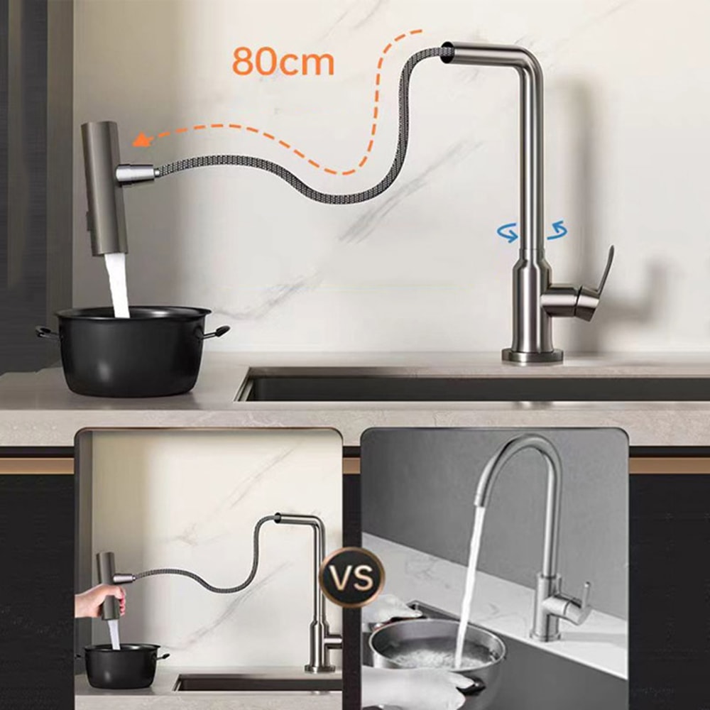 Multifunctional Stainless Steel Kitchen Faucet Pullout Hot And Cold Rotatable Sink Splashproof Hous 2