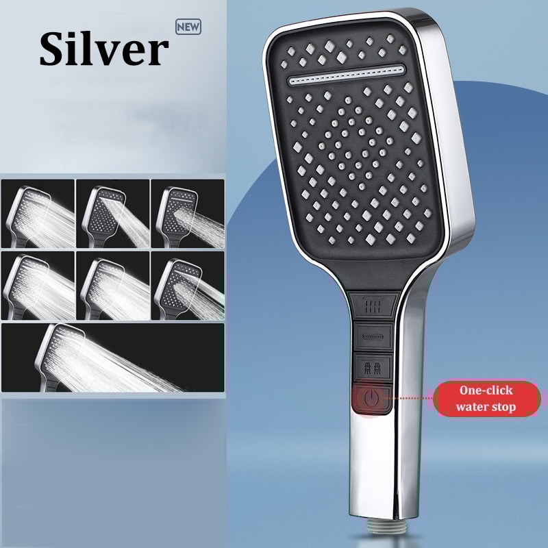 High Pressure Water Saving 7 Modes Adjustable Shower Head One Button Stop Large Panel Bathroom Set 0