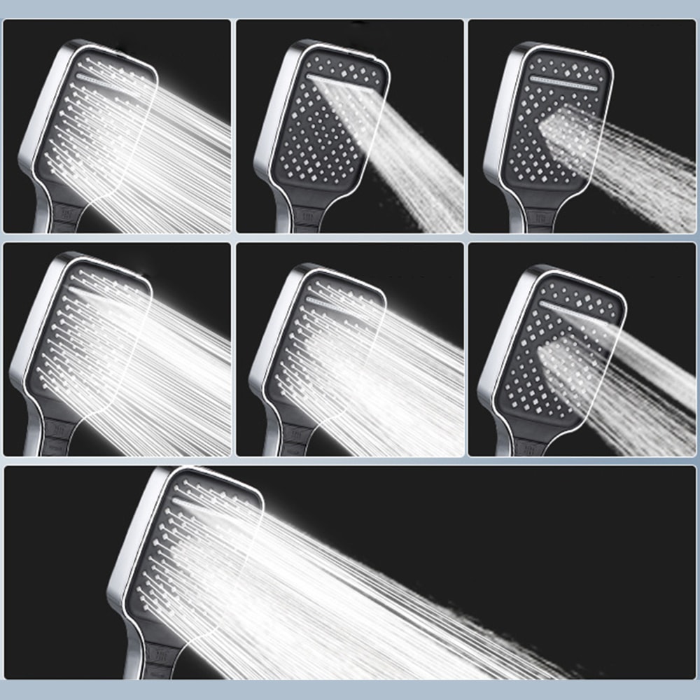 High Pressure Water Saving 7 Modes Adjustable Shower Head One Button Stop Large Panel Bathroom Set 2