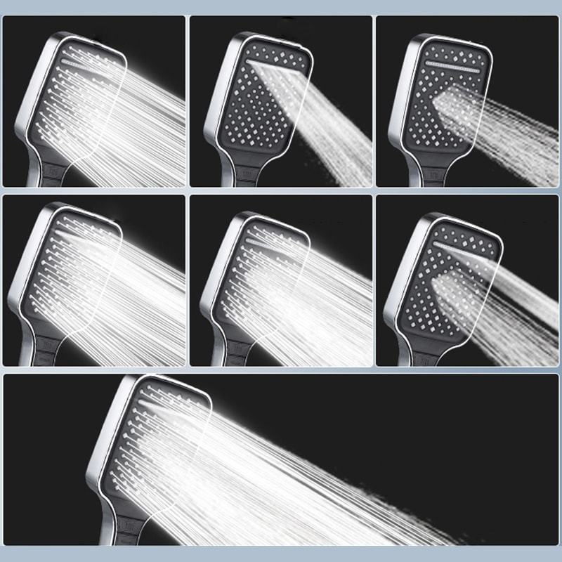 High Pressure Water Saving 7 Modes Adjustable Shower Head One Button Stop Large Panel Bathroom Set 2