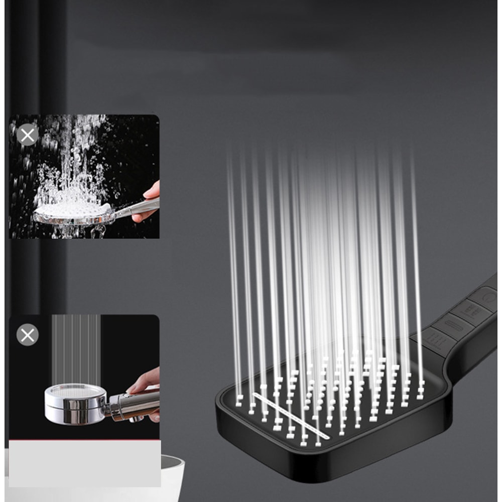 High Pressure Water Saving 7 Modes Adjustable Shower Head One Button Stop Large Panel Bathroom Set 4