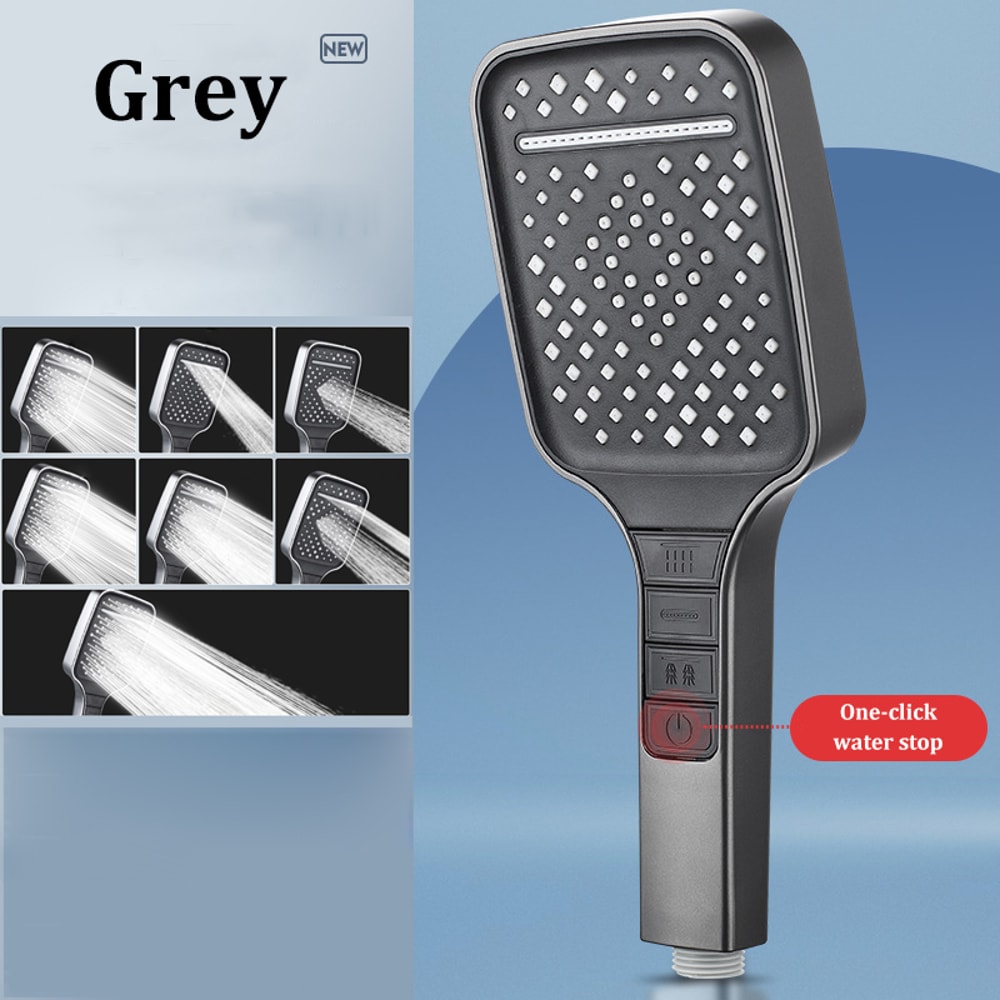 High Pressure Water Saving 7 Modes Adjustable Shower Head One Button Stop Large Panel Bathroom Set 7