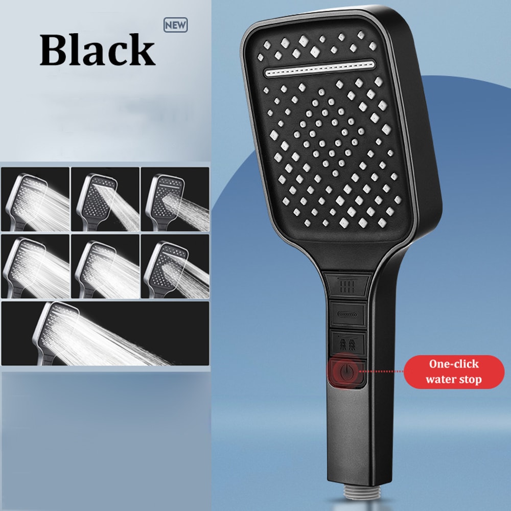 High Pressure Water Saving 7 Modes Adjustable Shower Head One Button Stop Large Panel Bathroom Set 8