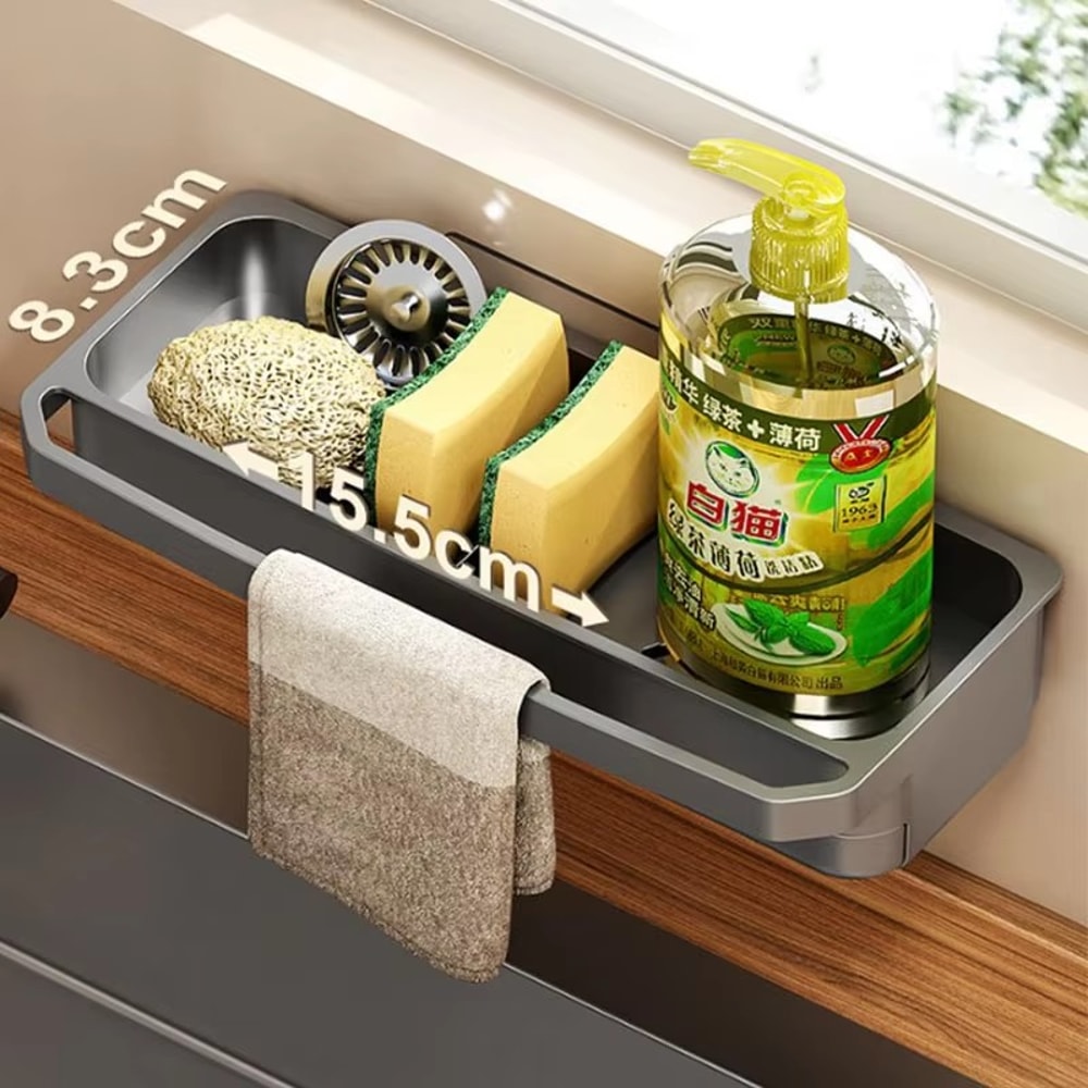 Wallmounted Sink Rack Faucet Storage Rack Adjustable Holefree Drain Tray Kitchen Sponge Storage She 4