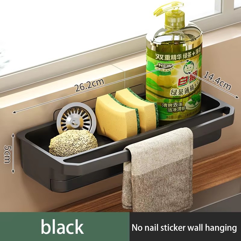 Wallmounted Sink Rack Faucet Storage Rack Adjustable Holefree Drain Tray Kitchen Sponge Storage She 6