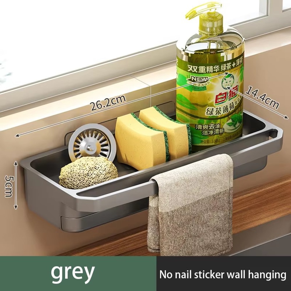 Wallmounted Sink Rack Faucet Storage Rack Adjustable Holefree Drain Tray Kitchen Sponge Storage She 7