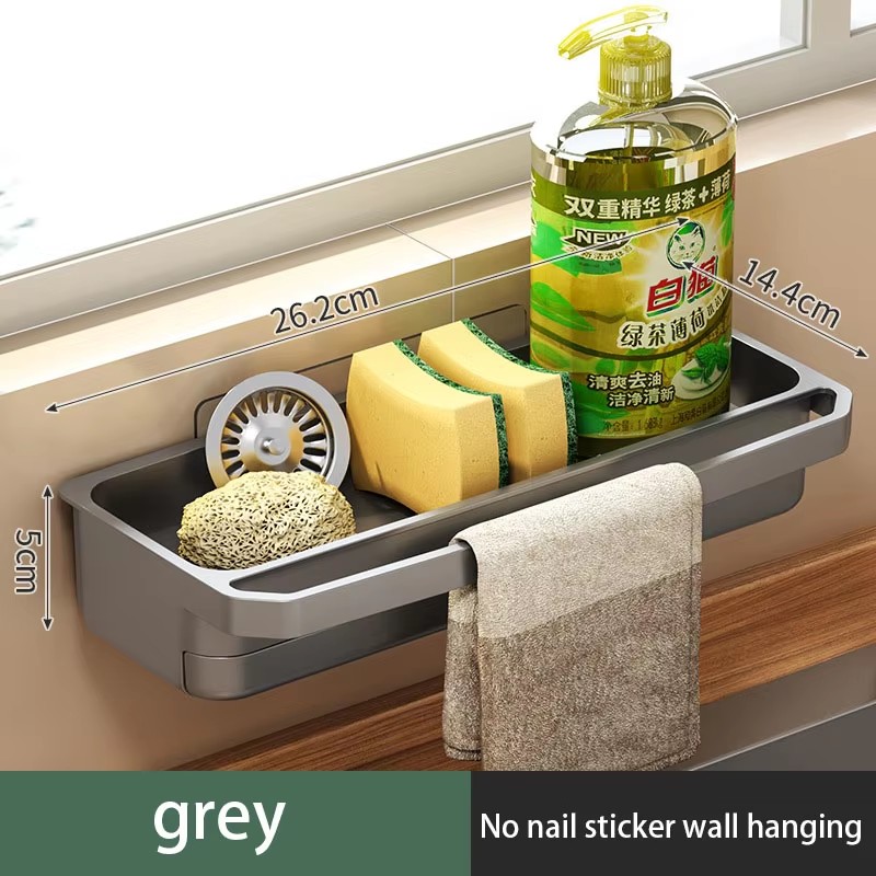 Wallmounted Sink Rack Faucet Storage Rack Adjustable Holefree Drain Tray Kitchen Sponge Storage She 7