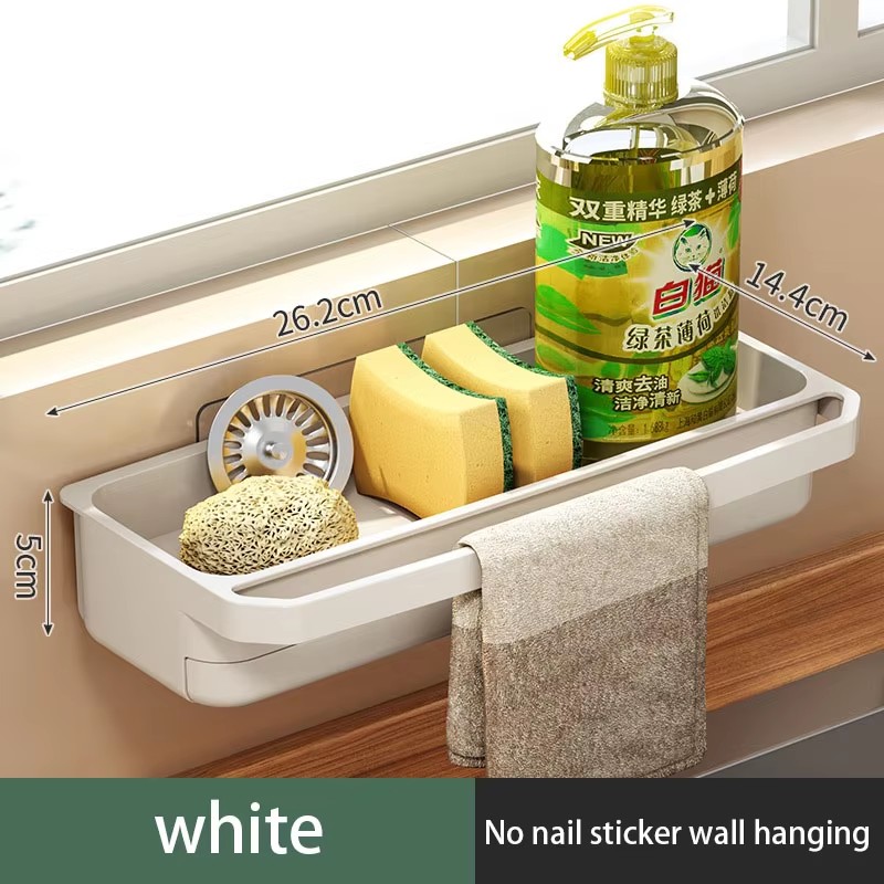 Wallmounted Sink Rack Faucet Storage Rack Adjustable Holefree Drain Tray Kitchen Sponge Storage She 8