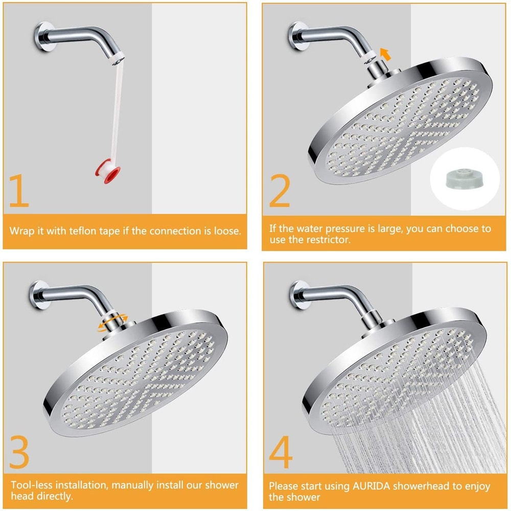 Fully Electroplated Round Booster Shower Head Bathroom Set With Extension Shower Rod For Home Use 5
