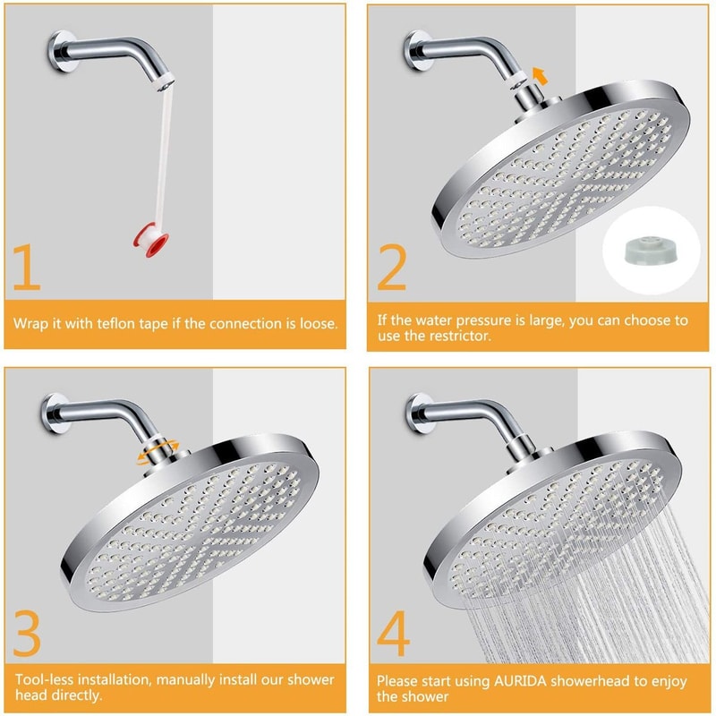 Fully Electroplated Round Booster Shower Head Bathroom Set With Extension Shower Rod For Home Use 5