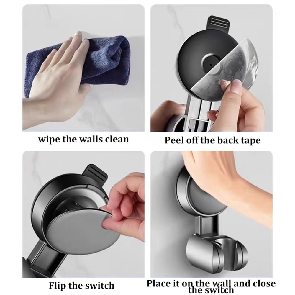 Removable Punchfree Suction Cup Shower Bracket Adjustable Bathroom Shower Rack 5