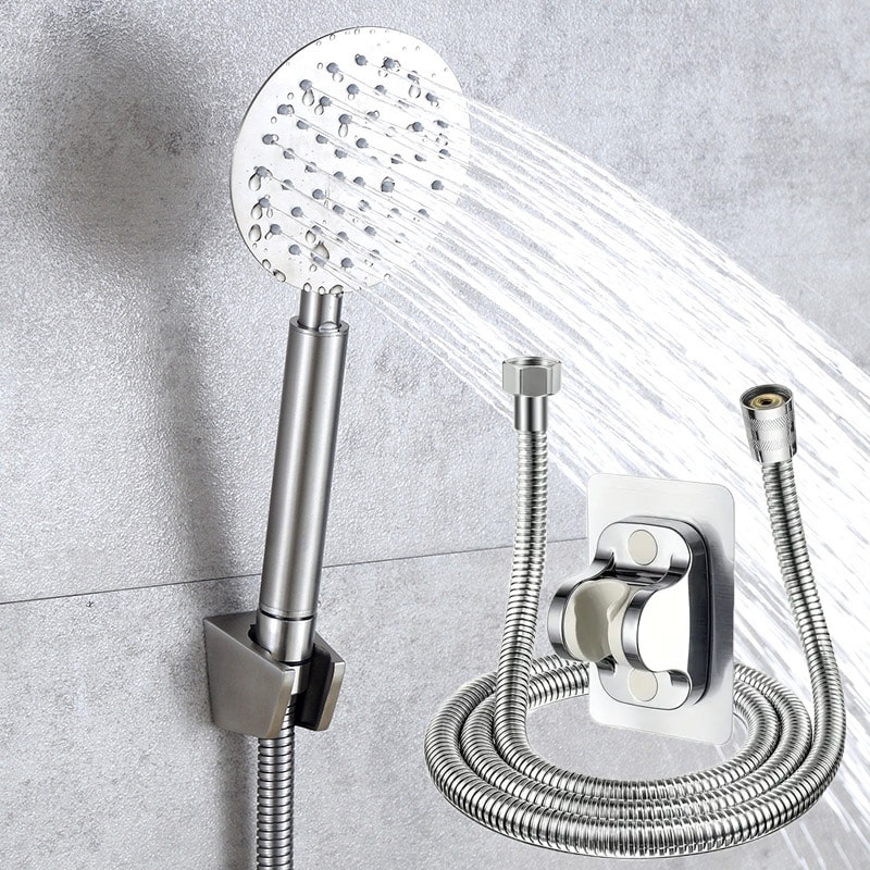 Booster Shower Head Handheld Set Stainless Steel Silicone Water Outlet Round Square 1