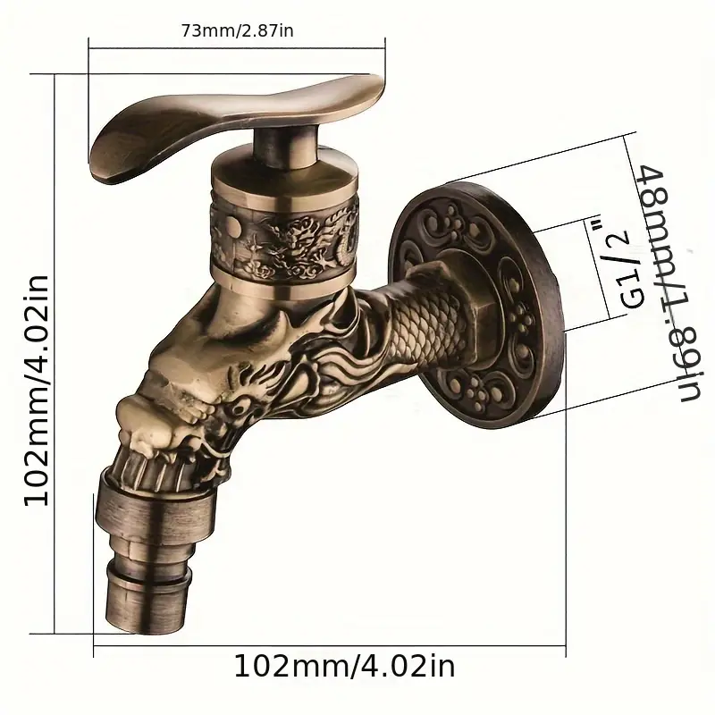 Retro Wallmounted Faucet Antique Zinc Alloy Engraved Single Cold Mop Pool Faucet 3