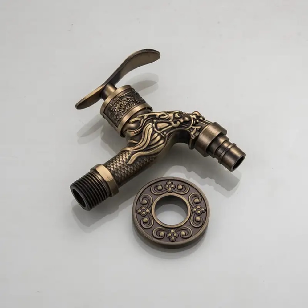 Retro Wallmounted Faucet Antique Zinc Alloy Engraved Single Cold Mop Pool Faucet 4