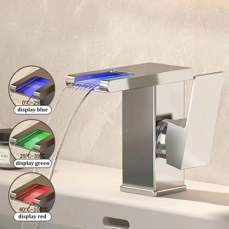 Luminous Waterfall Faucet Allcopper LED Light Hot And Cold Basin Faucet 1