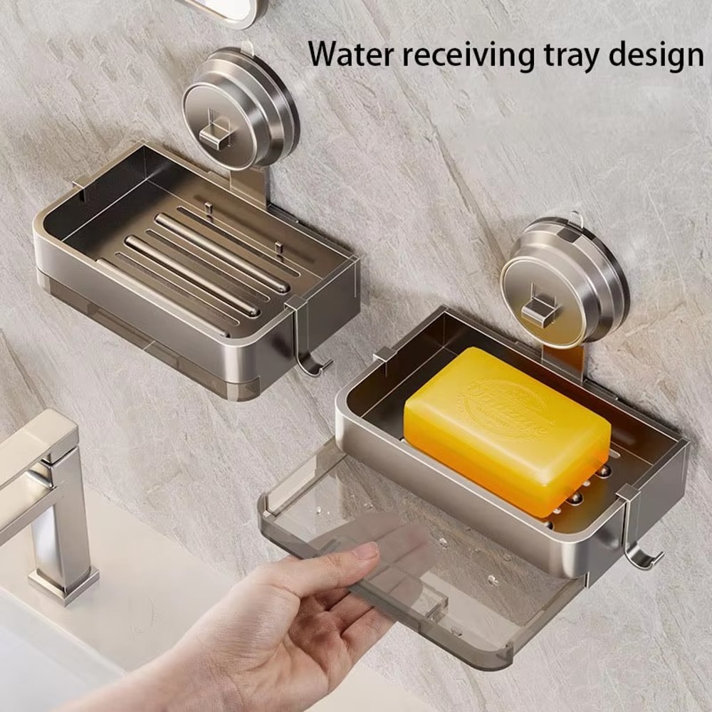 Space Aluminum Wallmounted Suction Cup Soap Box Bathroom Shelf Drain Rack Storage For Toilet Washin 1