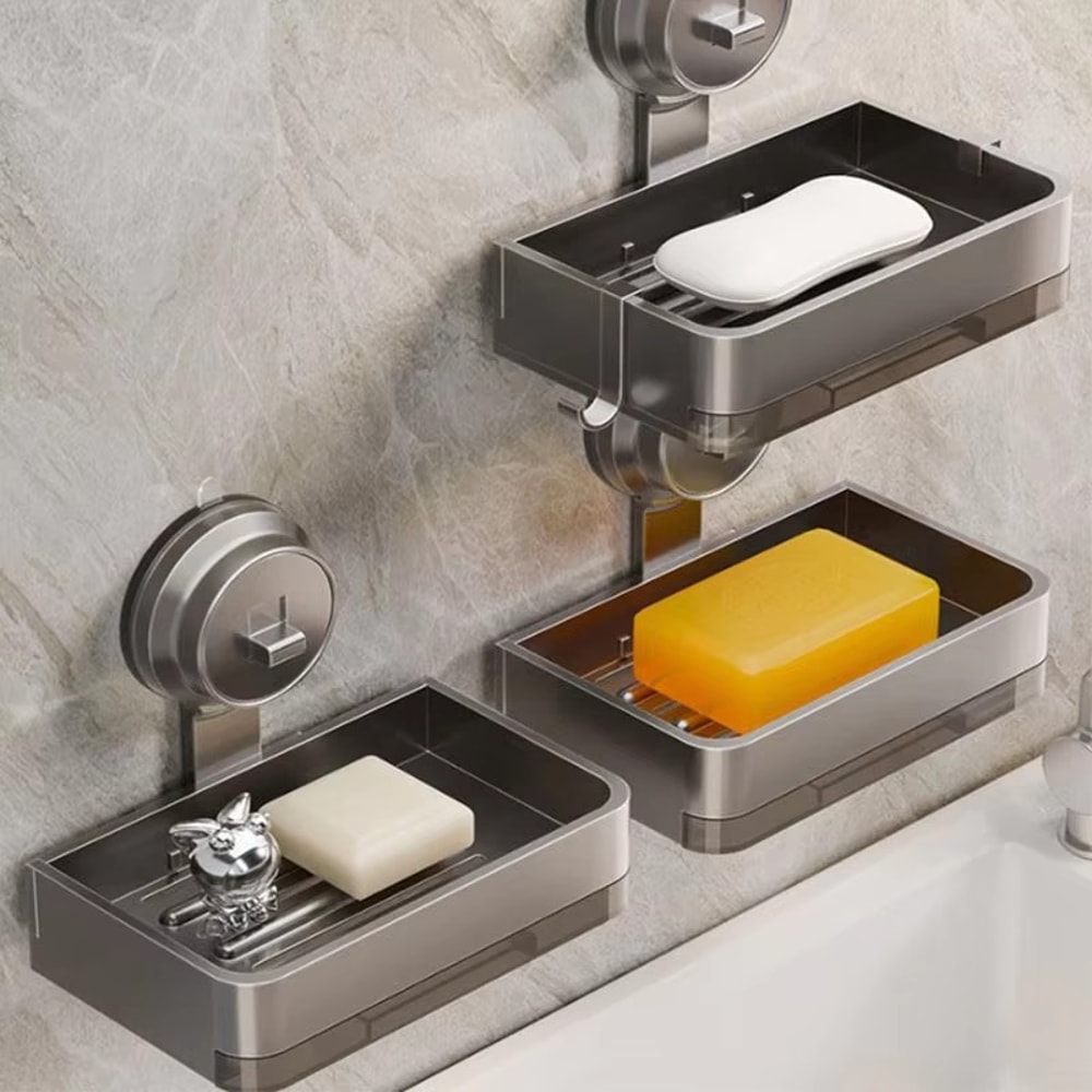 Space Aluminum Wallmounted Suction Cup Soap Box Bathroom Shelf Drain Rack Storage For Toilet Washin 3