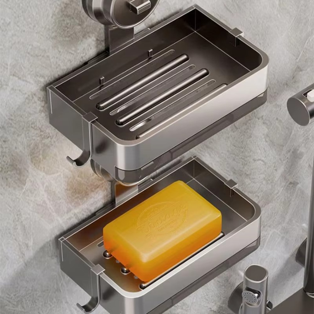 Space Aluminum Wallmounted Suction Cup Soap Box Bathroom Shelf Drain Rack Storage For Toilet Washin 4