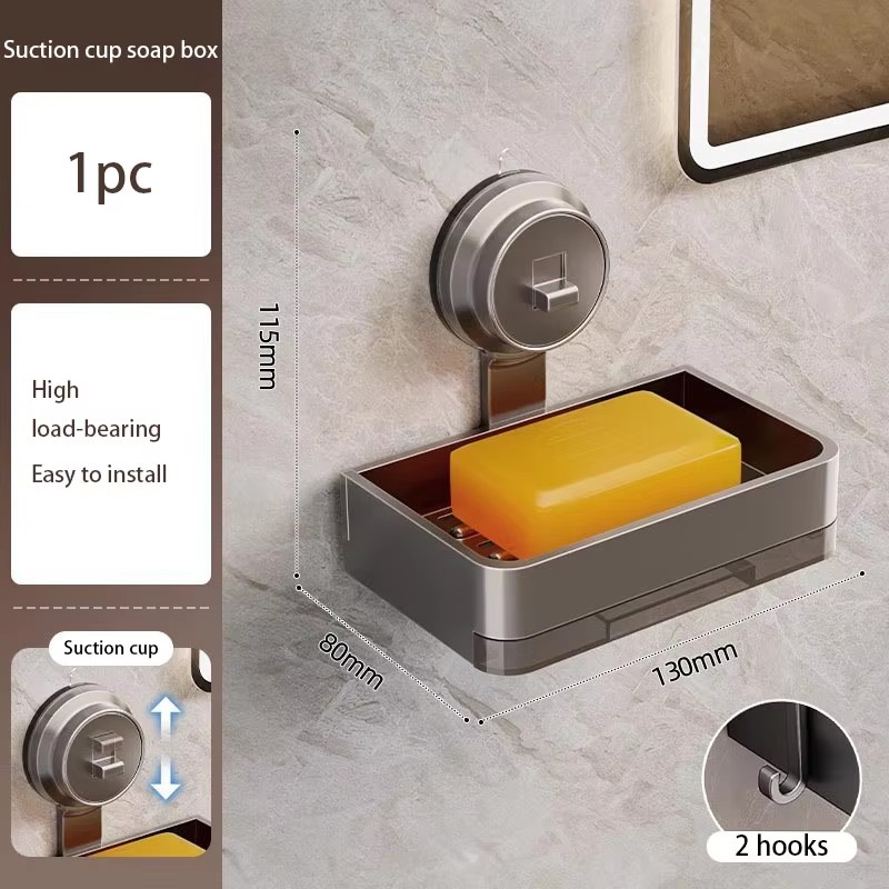 Space Aluminum Wallmounted Suction Cup Soap Box Bathroom Shelf Drain Rack Storage For Toilet Washin 6