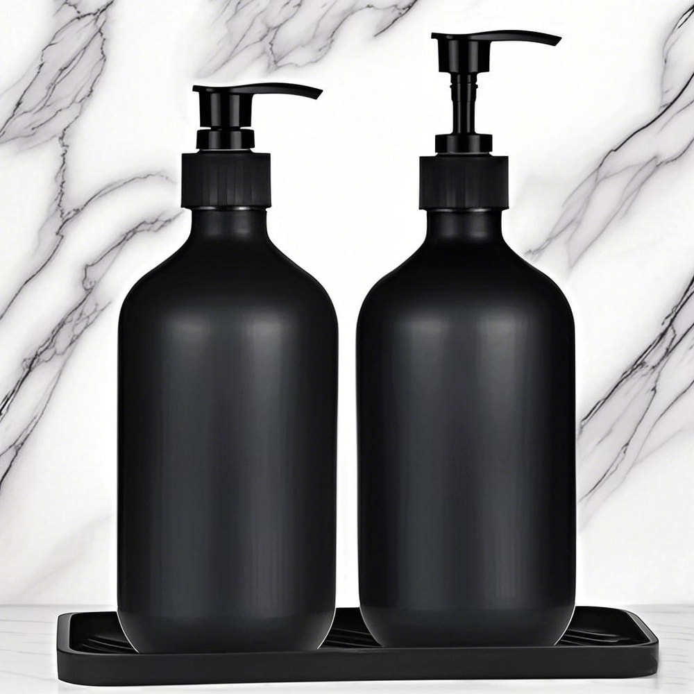 Matte Black Liquid Soap Dispenser Refillable Body Lotion Shampoo Conditioner Container Hotel Bathro 4