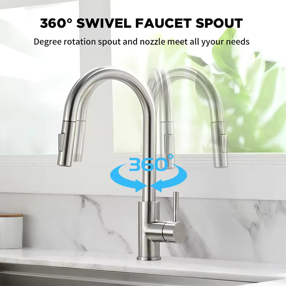 Pullout Kitchen Faucet Stainless Steel Brushed Sink Faucet Single Hole Water Faucet 1
