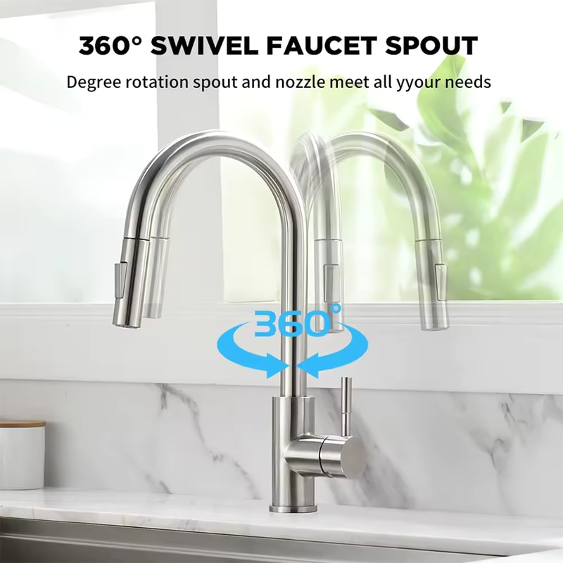 Pullout Kitchen Faucet Stainless Steel Brushed Sink Faucet Single Hole Water Faucet 1