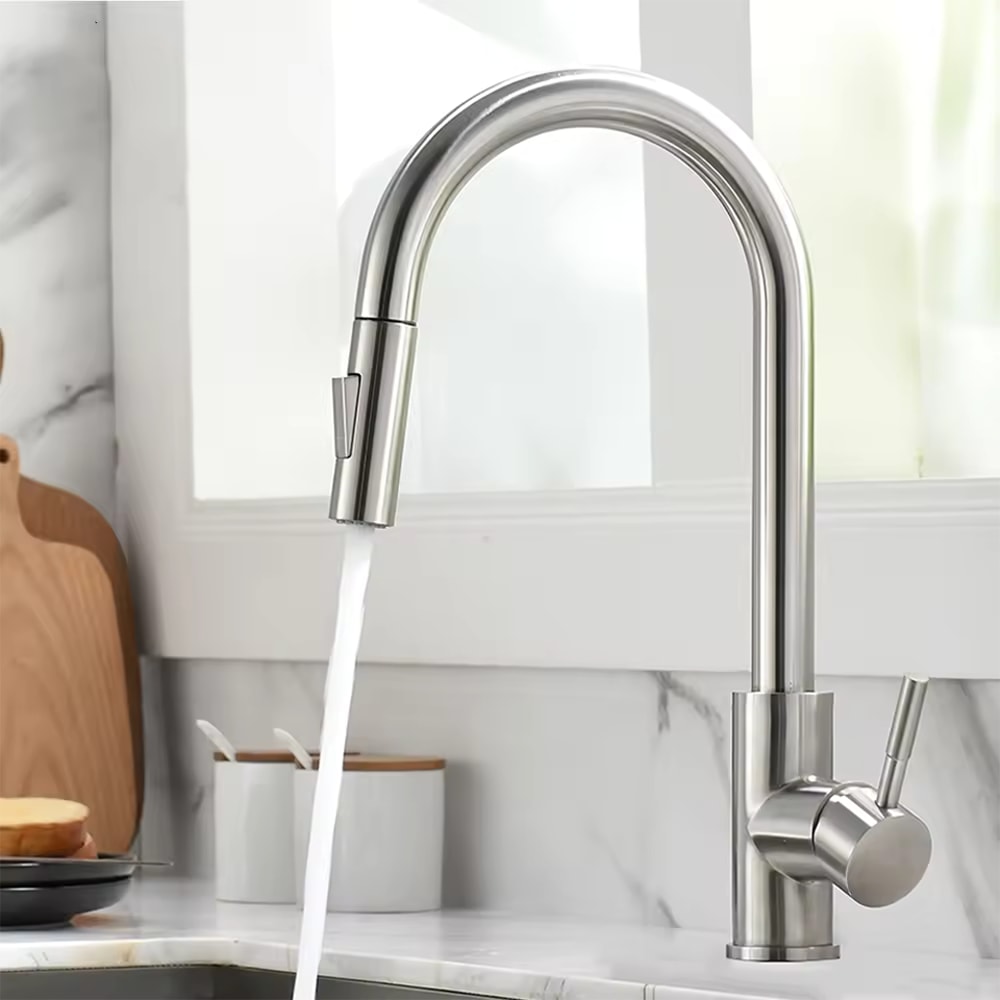 Pullout Kitchen Faucet Stainless Steel Brushed Sink Faucet Single Hole Water Faucet 4