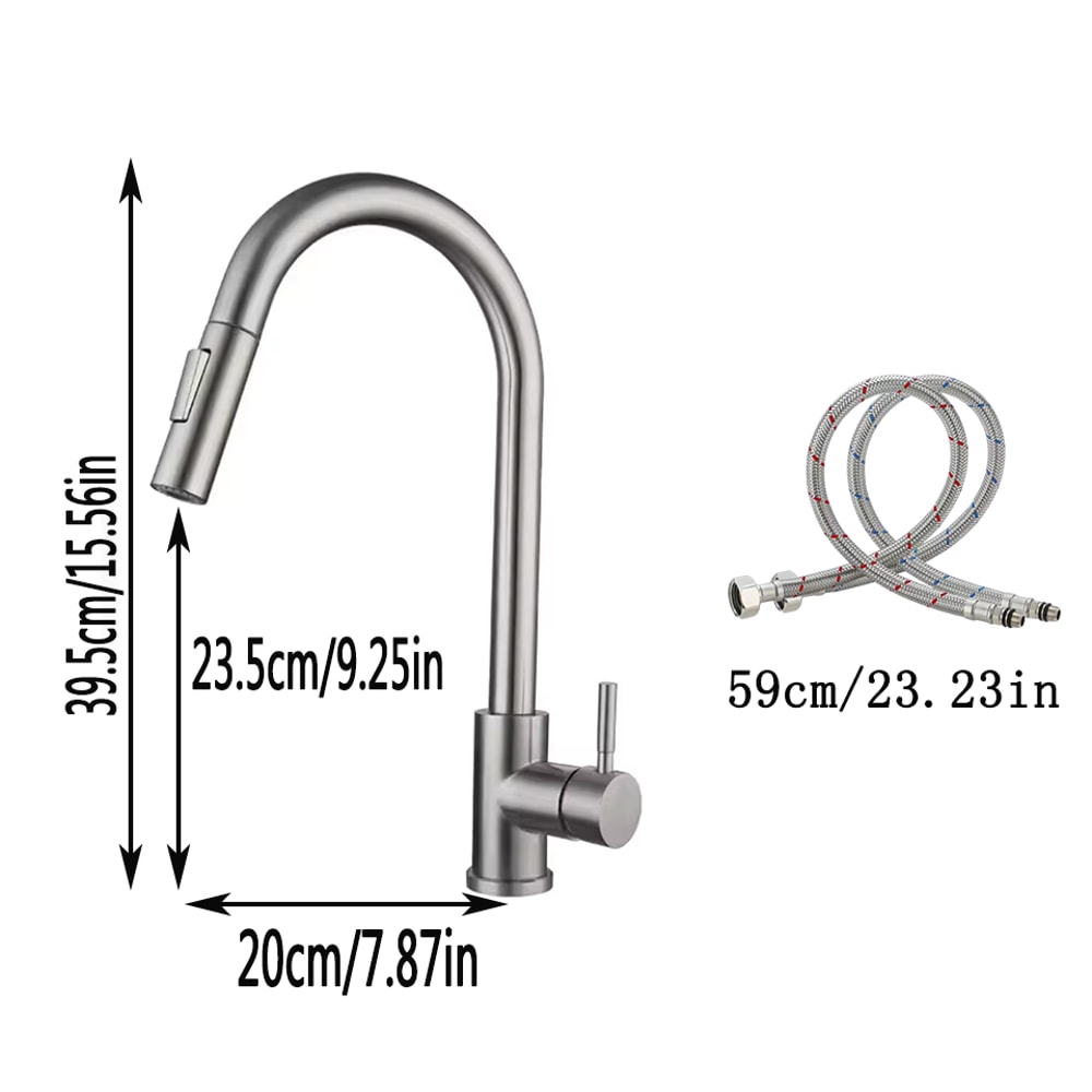 Pullout Kitchen Faucet Stainless Steel Brushed Sink Faucet Single Hole Water Faucet 5