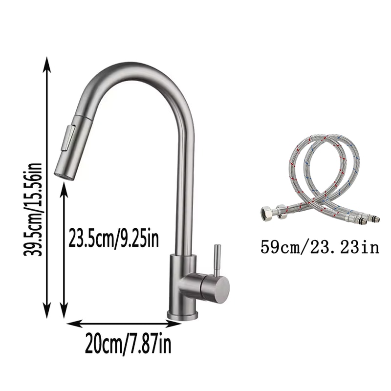 Pullout Kitchen Faucet Stainless Steel Brushed Sink Faucet Single Hole Water Faucet 5