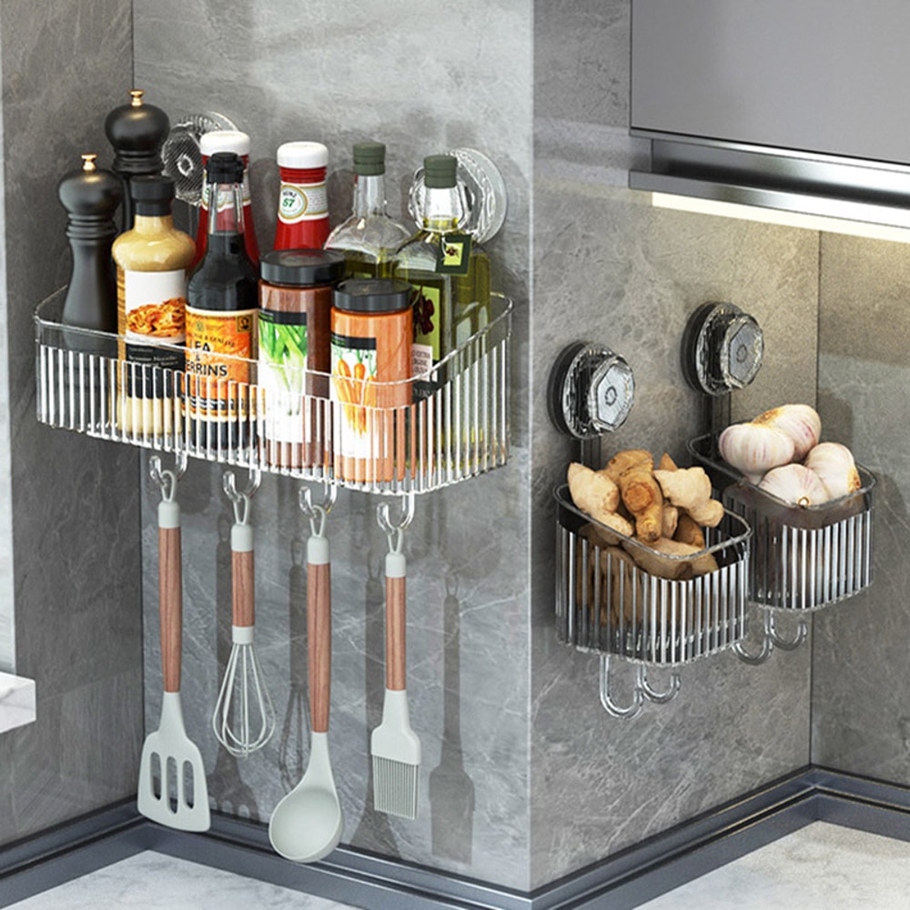 Multi-purpose Wall Mounted Rotating Rack for Bathroom and Kitchen Storage Punch-free Suction Cup Spice Holder