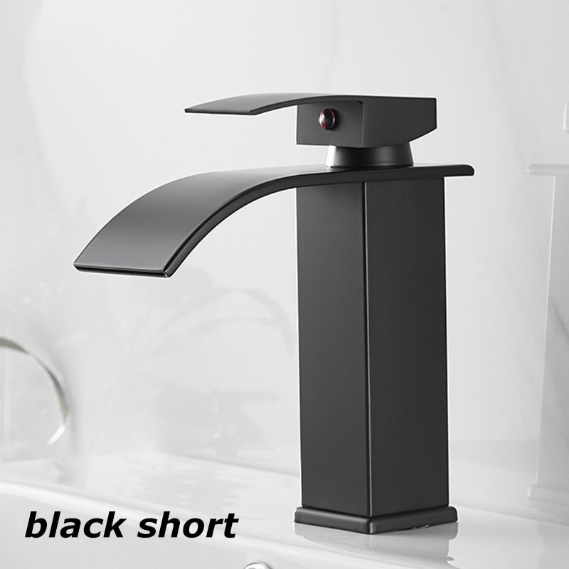 Stainless Steel Waterfall Wash Basin Hot Cold Dual Faucet Black Bathroom Toilet Home Sink 6