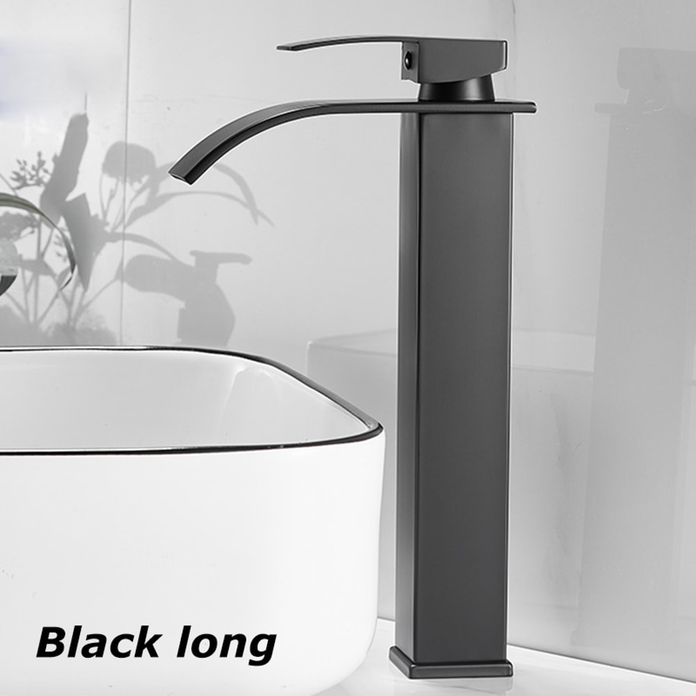 Stainless Steel Waterfall Wash Basin Hot Cold Dual Faucet Black Bathroom Toilet Home Sink 9