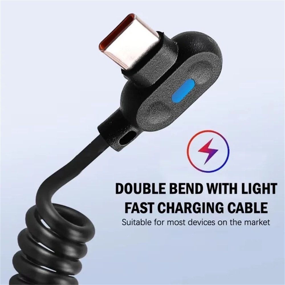 Retractable Elbow USB C Cable Fast Charging PD Quick Data Cord For Phone Charger 6