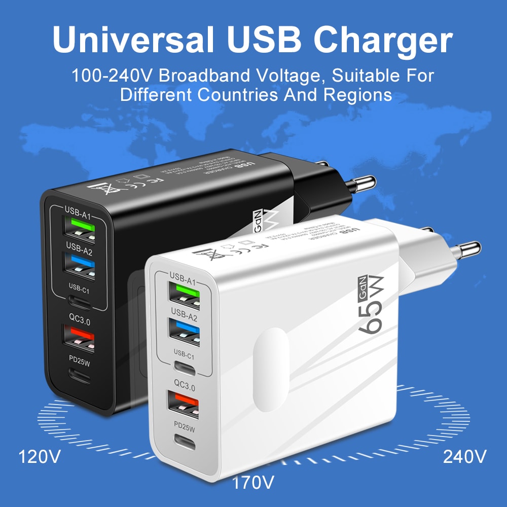 Fast Charging Ports GaN USB Charger Quick Charge Type C Adapter 2
