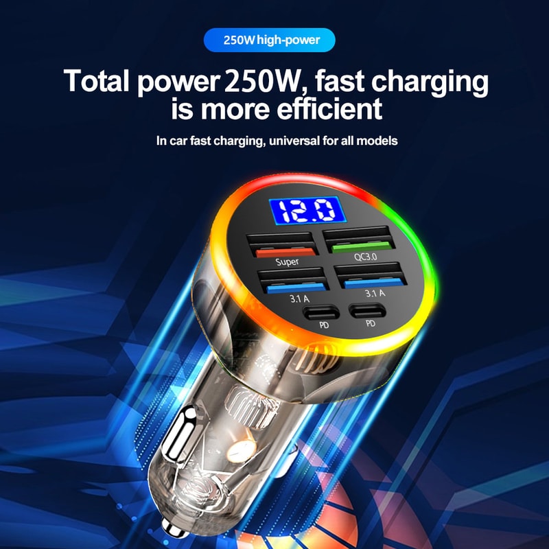 USB A USB C Fast Car Charger Quick Charge Adapter Cigarette Lighter For Auto Phones 2