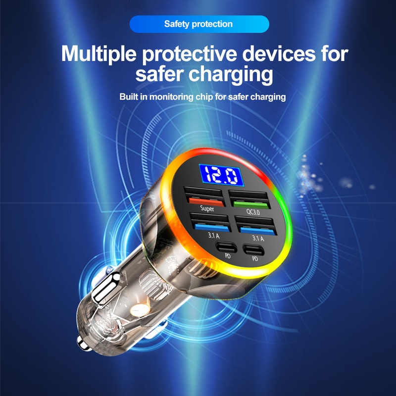 USB A USB C Fast Car Charger Quick Charge Adapter Cigarette Lighter For Auto Phones 4