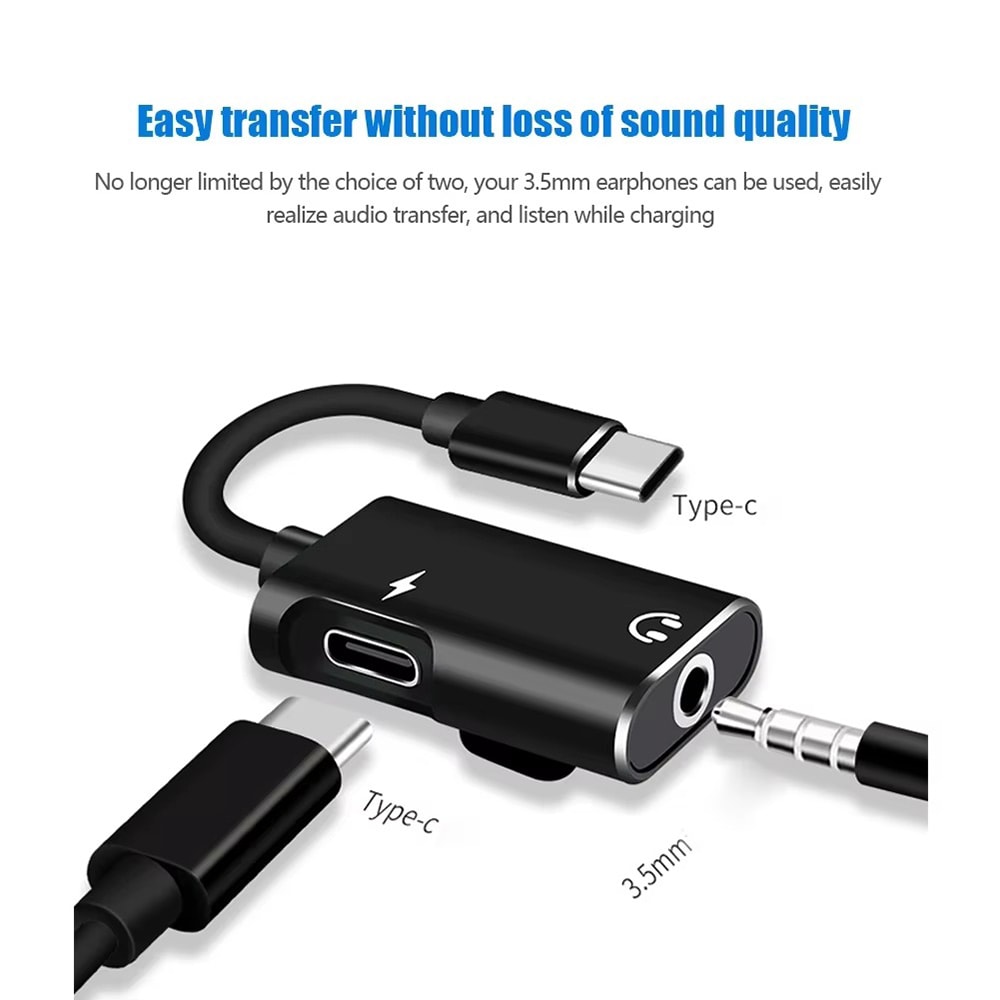 USB C Audio Splitter Type C Female To Jack Male Headphone Cable Converter 3