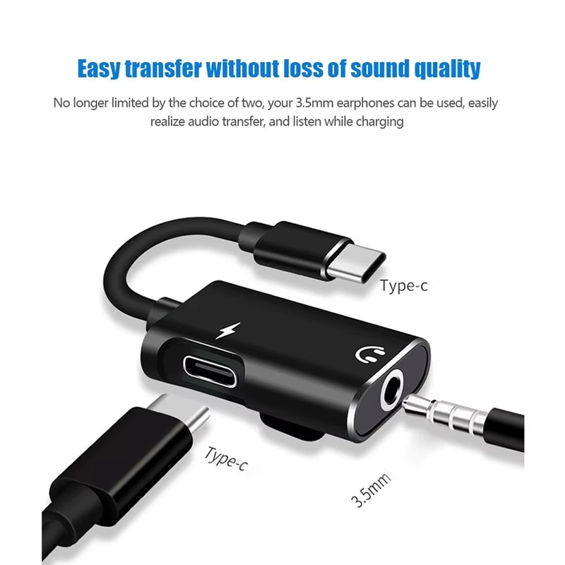 USB C Audio Splitter Type C Female To Jack Male Headphone Cable Converter 3
