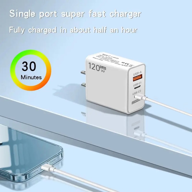 USB C Fast Charging Wall Charger Quick Charger Type C Cable Ports 3