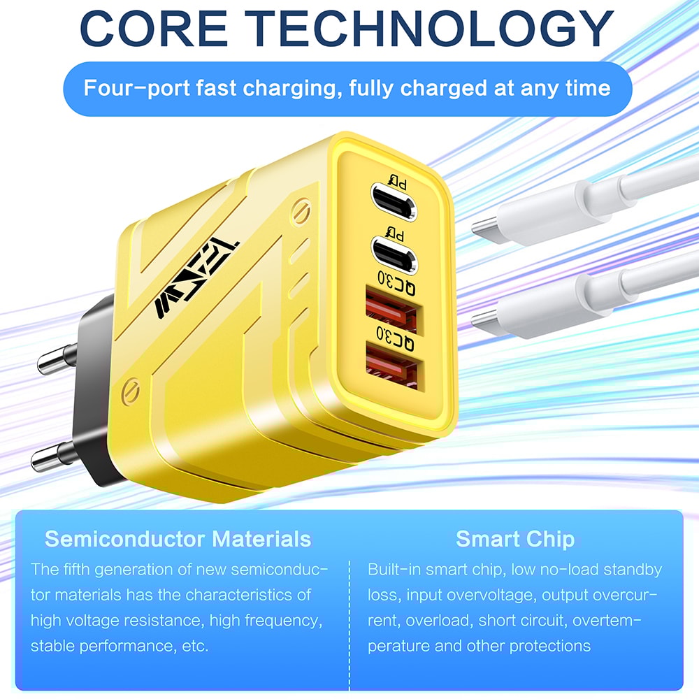 Fast Charger Ports USB PD Charger Adapter Wall Charger For Phones 3